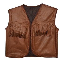 Faux Brown Leather Cowboy Vest w/Fringe