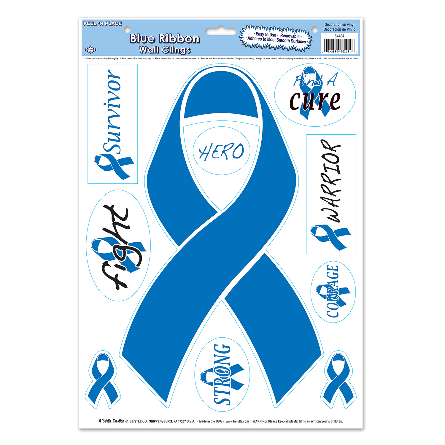 BLUE Ribbon/Find A Cure Peel 'N Place